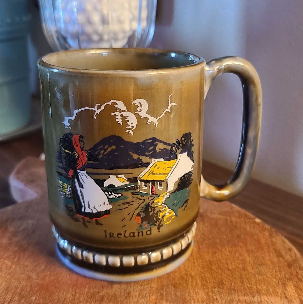 Vintage Wade Irish Porcelain Pottery Mug Green And Blue Glaze
